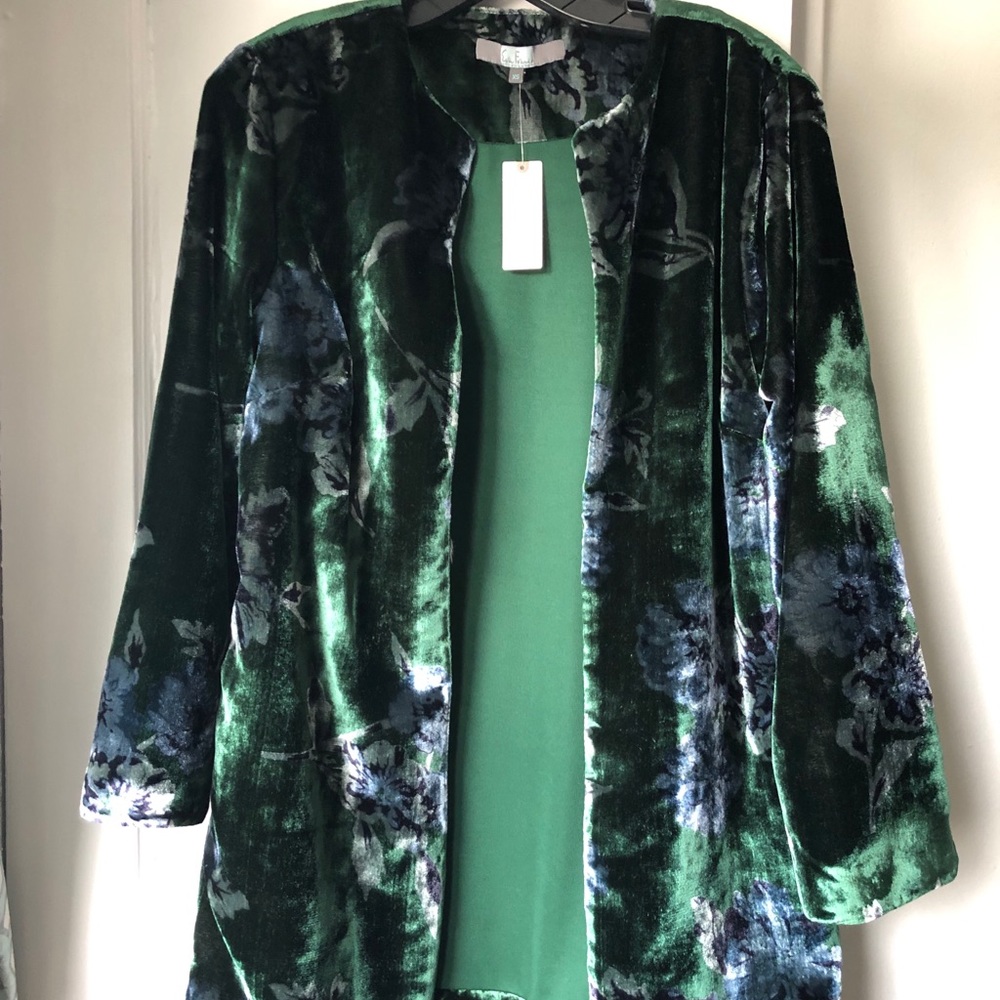 Eva Franco Anthropology Green Velvet Floral Jacket